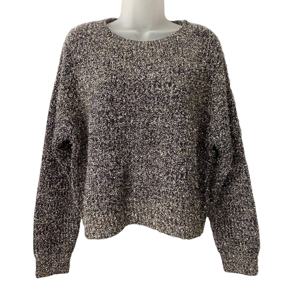 FOREVER 21 Holiday Silver Tinsel and Midnight Blue Cropped Sweater Size Medium